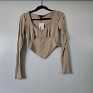 Forever21 Pointed Hem Ribbed Long Sleeve Crop Top